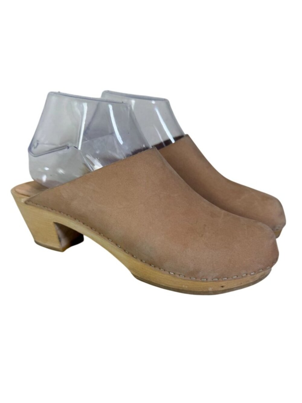 BRYR Tan Leather Classic Worker Clogs Wooden Soles 37 US sz 7 Mule Shoes Heeled